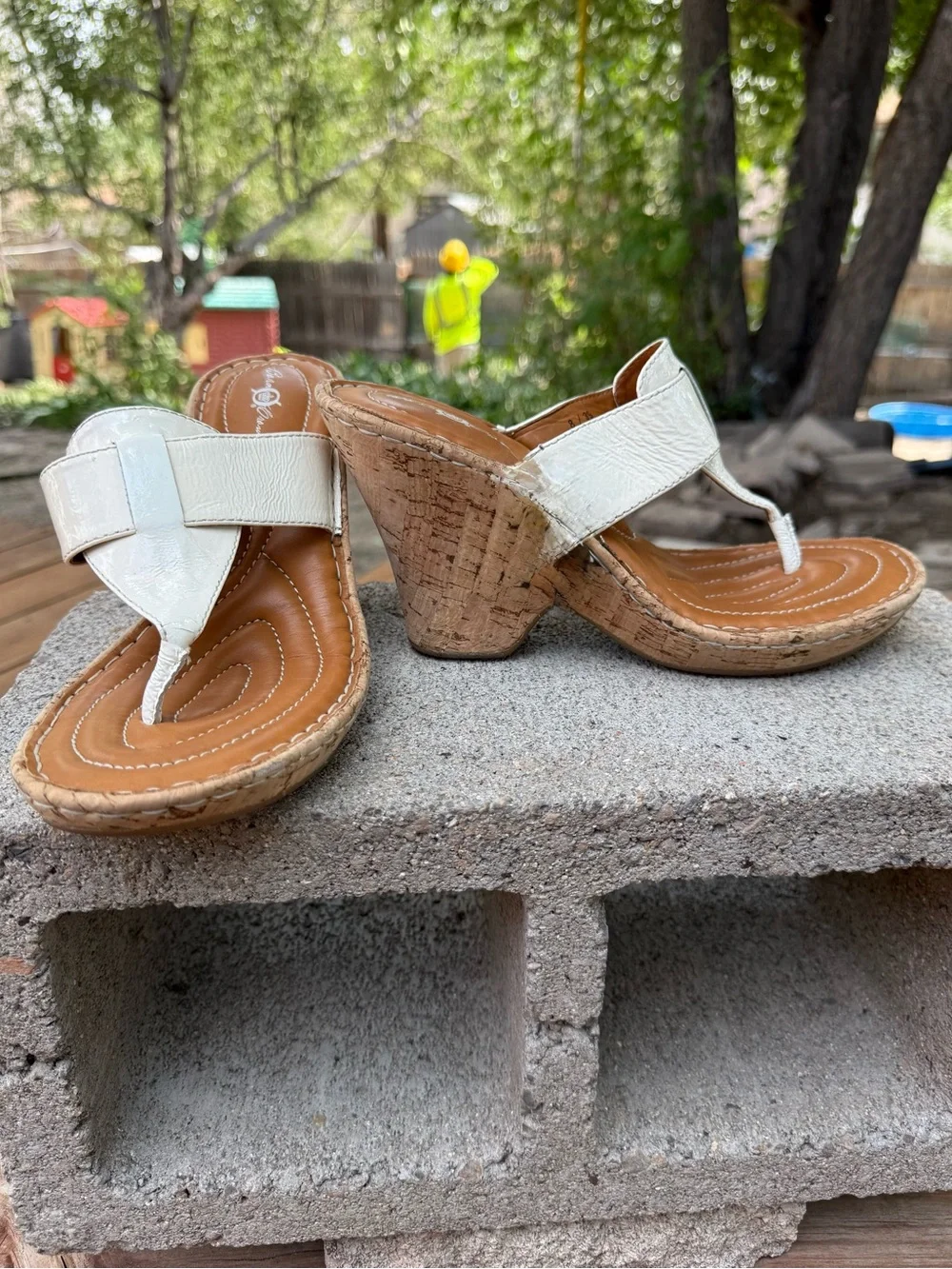 B.O.C. Born Concept white leather thong Cork Wedge Sandal